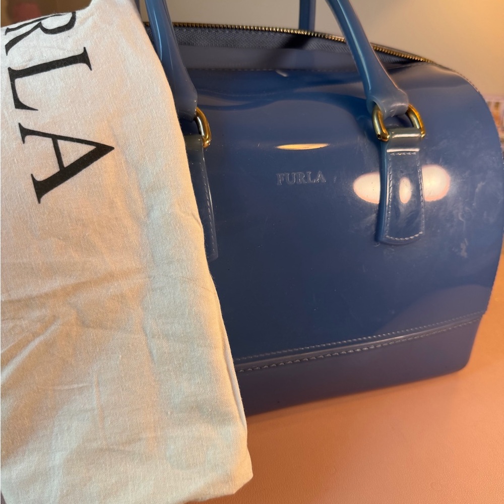 Furla Patent Leather Dome Satchel in Royal Blue - Picture 2 of 16